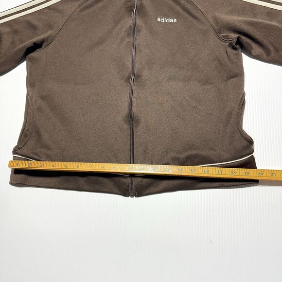 Adidas Retro Track Jacket Brown White Stripes Women’s Size L Spellout - Picture 9 of 11